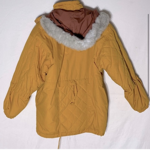 Vintage 90s Elements Mustard Yellow Coat With Removable Hood M - Picture 2 of 16